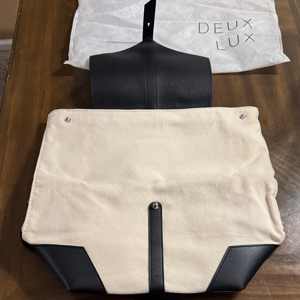 Deux Lux Vegan Leather & Canvas Backpack | Minimalist Cream & Black NWT